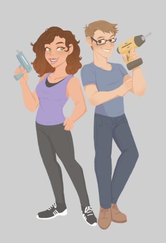 Cartoon version of Ashley and Eric